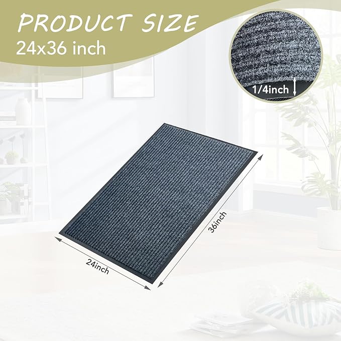 Front Door Mat,2'x3'Indoor Outdoor Door Mat,Heavy Duty Durable Welcome,Commercial Floor Mats Inside Outside Entrance, Waterproof All-Season, All-Weather Non Slip Backing Doormat for Entryway,Dark Gray