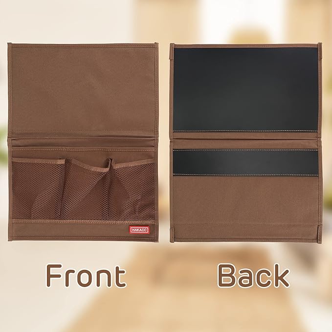 HAKACC Bedside Storage Organizer, Remote Control Holder, Bed Pockets Bedside Caddy Storage for Table Cabinet Phone Glasses, Brown