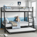 Full XL Over Queen Bunk Bed with Trundle, Heavy-Duty Metal Bunk Bed w/Full-Length Guardrail & EVA Padded Ladder, Convertible to 3 Separate Beds for Adults, Teens, Noise-Free, Black