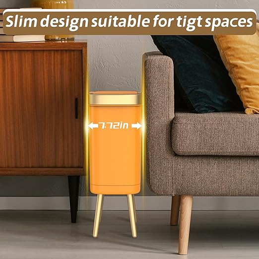 Procade Bedroom Trash Can with Lid,Slim Bathroom Trash Cans with Lids, Dog Proof Trash Bin with Press Top Lid,Modern Gold Trash Can Plastic Waste Basket for Living Room, Office,Kitchen, 4 Gal-Orange