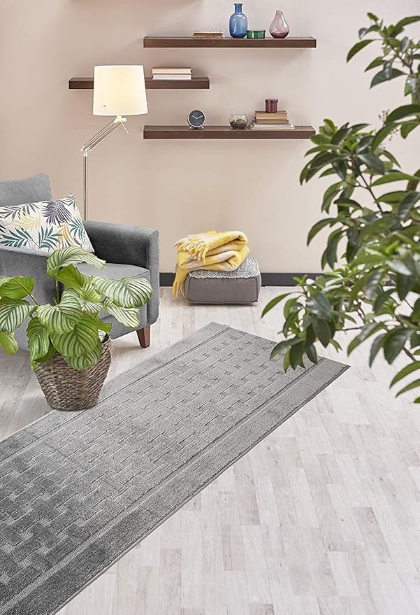 Non Slip Washable Carpet Runner Rug with Rubber Backing, Custom Floor Mat for Kitchen Hallway Stairs Bedroom Bathroom Entry, Grey, Your Choice of Length, 26 Inch X 28 feet
