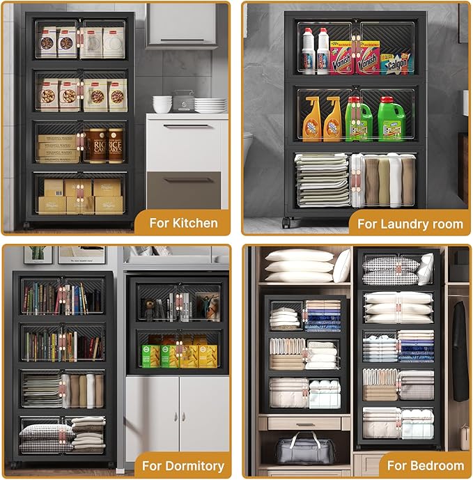 Extra Large Stackable Storage Bins with Lids&Wheels,660QT-165QT/41GAL*4Pack Collapsible Container Closet Organizers,Plastic Stackable Storage drawers for bedroom Dorm
