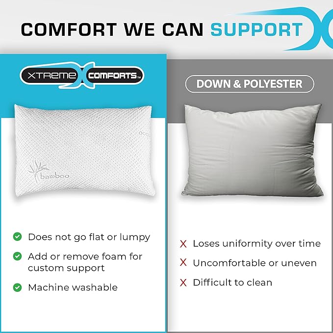 Xtreme Comforts Pillows for Sleeping - GreenGuard Gold Certified Adjustable King Memory Foam Pillow for Side, Back & Stomach Sleepers w/Removable Cooling Zipper Cover - Made in The USA