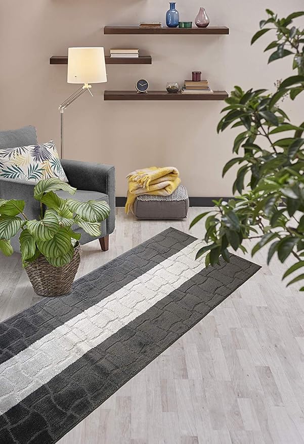 Custom Length Hallway Runner Rug,Slip Resistant,Puzzle Anthracite, 26 Inch X 18 feet, Sold and Priced Per Foot