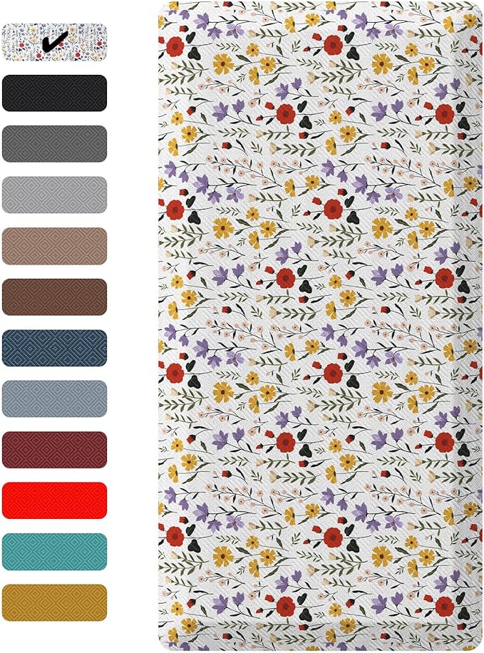 Ophanie Kitchen Mats for Floor, 3/4 inch Thick, 20x39 Anti Fatigue Cushioned Mat, Kitchen Rugs, Waterproof, Comfort Ergonomic Standing Mat for Office, Home, Sink, White Flower Non-Slip Ridged Bottom