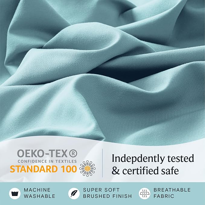 LuxClub 3 PC Twin XL Sheet Set, Deep Pockets Wrinkle Free Cooling Bed Sheets Hotel Bedding for Women, Men, Kids & Teens, Includes 1 Fitted Sheet, 1 Flat Sheet and 1 Pillowcase-Silky Soft Aqua