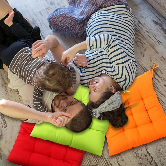 Geetery 12 Pcs Floor Pillows for Classroom Bulk Square Seating Cushions for Floor Chair School Kindergarten Reading Corner, 15.7'' Large Thick Meditation Cushions Yoga Nursery Daycare (Colorful)