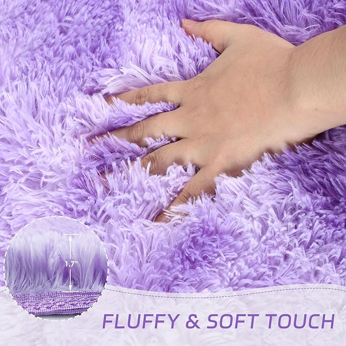 duduta Purple Plush Rugs for Bedroom 4x6 ft, Tie Dye Fluffy Carpet for Living Room, Shag Rug for Kids Room Dorm Nursery Playroom