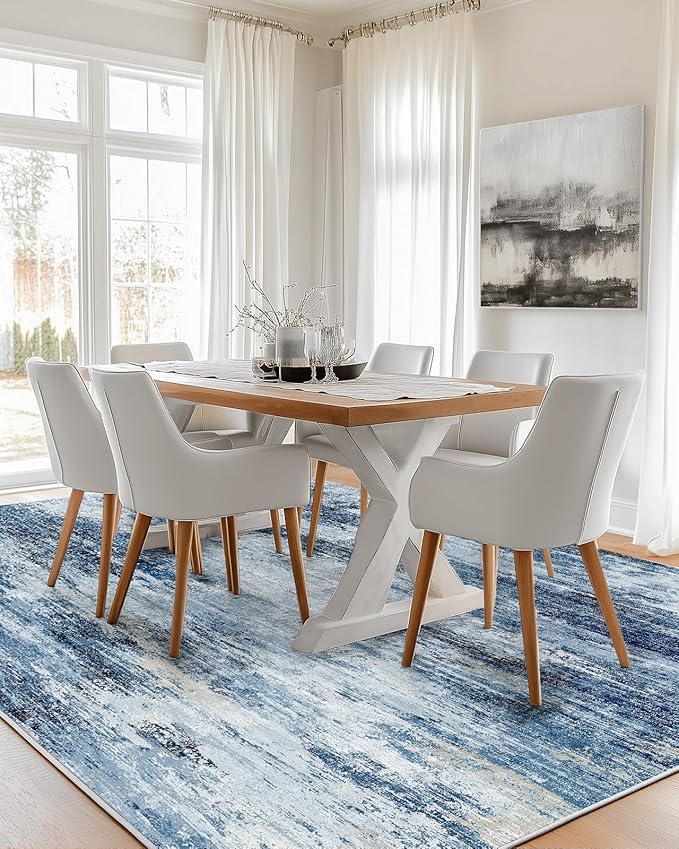 AMADA HOMEFURNISHING 5x7 Area Rugs for Living Room, Modern Abstract Washable Rug Neutral Soft with Non-Slip Backing & Low Pile Kids Rug for Resistant, Bedroom, Nursery Home Office, Blue