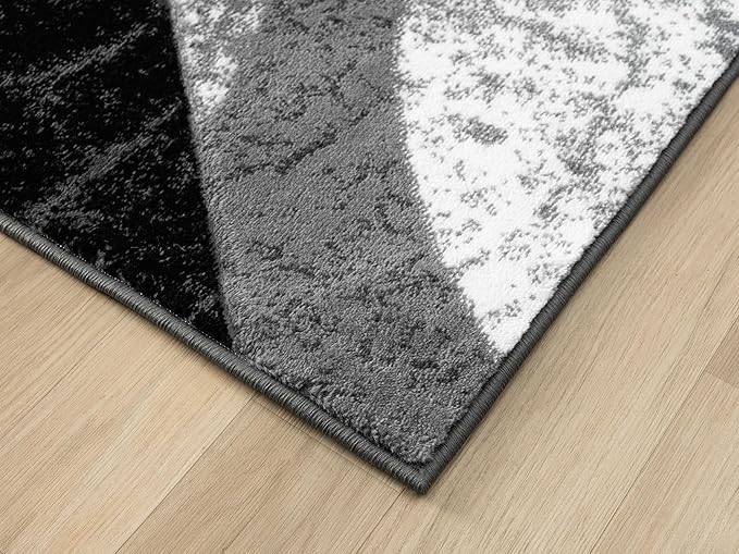 Modern Abstract Area Rug Hand Carved Contemporary Geometric Vibrant Colors Carpet for Living Room Bedroom Design PR1002 (Grey, 8' x 10')