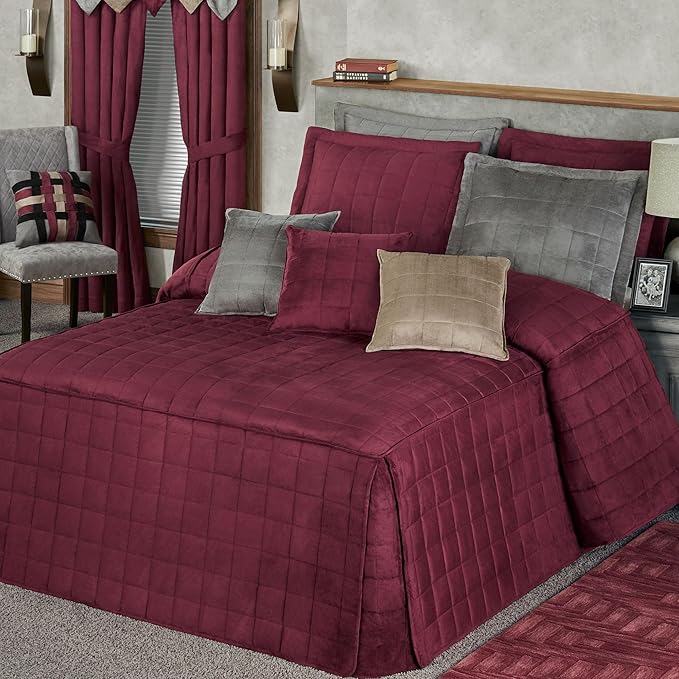 Touch of Class Camden Luxury Bedding | Neutral Claret Color | Grande Fitted Bedspread | Faux Suede Box Quilted Design | Designed 3 Piece Set Includes Full Bedspread and 2 Standard Shams
