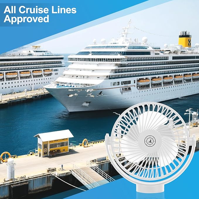 Fanopera Magnetic Cruise Fan with 12000mAh Battery - Portable Cabin Air Circulator, 3-Speed LED Desk Fan with Timer, Power Bank & Ceiling/Wall Mount, Cruise Ship Approved for Travel (White)