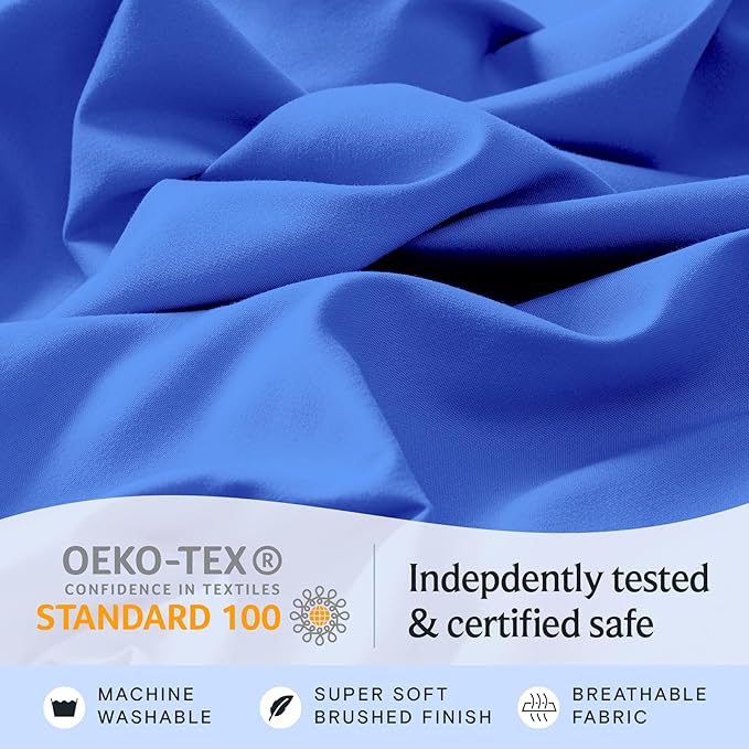 LuxClub 4 PC Sheet Set Bed Sheets Deep Pockets 16" Eco Friendly Wrinkle Free Cooling Machine Washable Hotel Bedding Silky Soft - Marine Blue California King