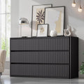 Black Dresser for Bedroom with 6 Double Drawers, 48" Wide Wooden Chest of Drawers with Curved Profile, Modern Fluted Dresser TV Stand, Wood Closet Clothes Storage Organizer for Living Room