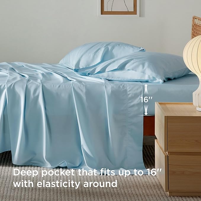 Bedsure Full Size Bed Sheets, Cooling Sheets, Rayon Derived from Bamboo, Breathable & Soft, Deep Pocket Up to 16 Inches, Hotel Luxury Silky Bedding for Hot Sleepers, Aqua