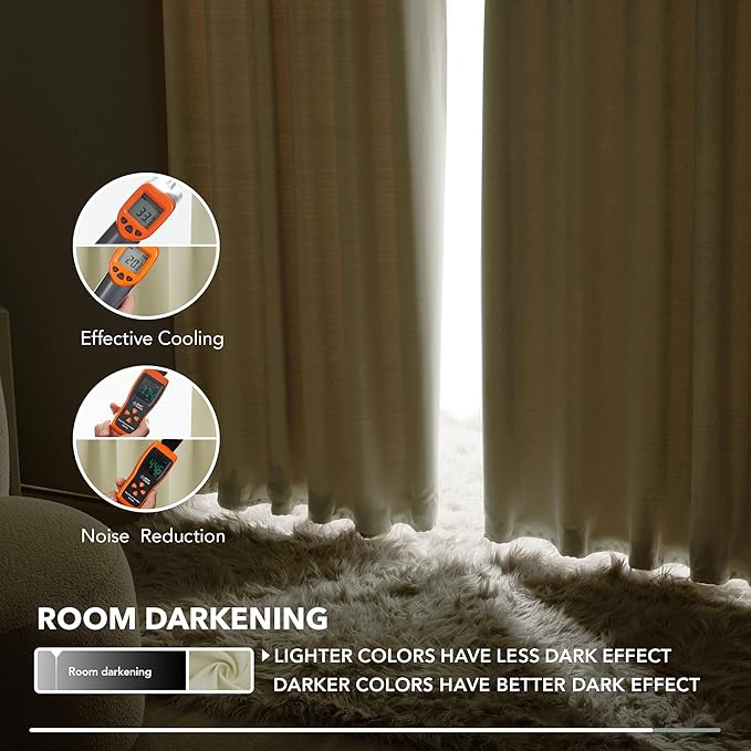 Deconovo Blackout Curtains, Thermal Insulated, W52 x L63 2 Panels, Back Tab, Machine Washable, Room-Darkening Drapes for Bedroom/Living Room Beige