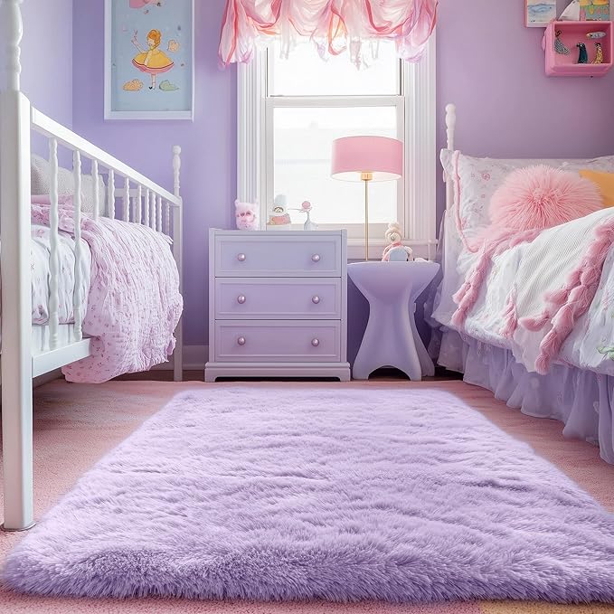 PAGISOFE Fluffy Soft Purple Rug 5' x 7' Rug, Shaggy Rugs for Girls Bedroom, Living Room Furry Rugs for Bedroom Princess, Bedside Rug Nursery Christmas Home Decoration Shag Carpet for Kids Teen's Room