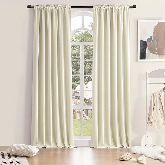 DONREN 2 Panels Cream Curtain Panels for Bedroom - Rod Pocket Thermal Insulated Curtains (42 x 96 Inch,Cream Beige)