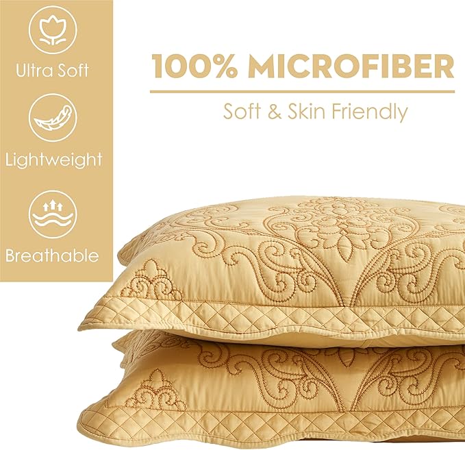 CHIXIN Microfiber Standard Pillow Shams Set of 2 - Decorative Quilted Pillow Covers - Grey - Size (20" x 26")
