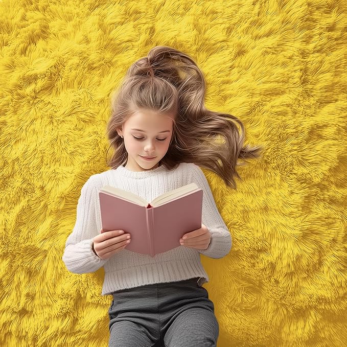 OLANLY 2x4 Machine Washable Runner Rugs for Hallway, Soft Fluffy Shaggy Bedside Rugs for Bedroom, Living Room, Indoor Floor Carpet for Kids Girls and Boys, Nursery Rooms, Home Decor Aesthetic, Yellow