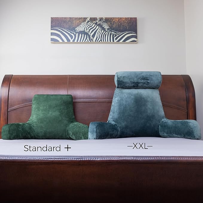 Husband Pillow Aspen Ramona Green, Reading Pillow Bed Rest Chair, Two-Sided Reversible Fabric, Large Lounge Cushion Adult Backrest with Arms, Comfy Back Support for Sit Sitting Up, Wash/Remove Cover
