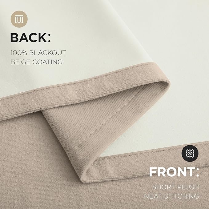 Joydeco Light Beige 100% Blackout Curtains 72 Inch 2 Panels, Luxury Thermal Light Beige Velvet Curtains for Bedroom Living Room, Soundproof Blackout Window Drapes, Rod Pocket & Back Tab (52W x 72L)