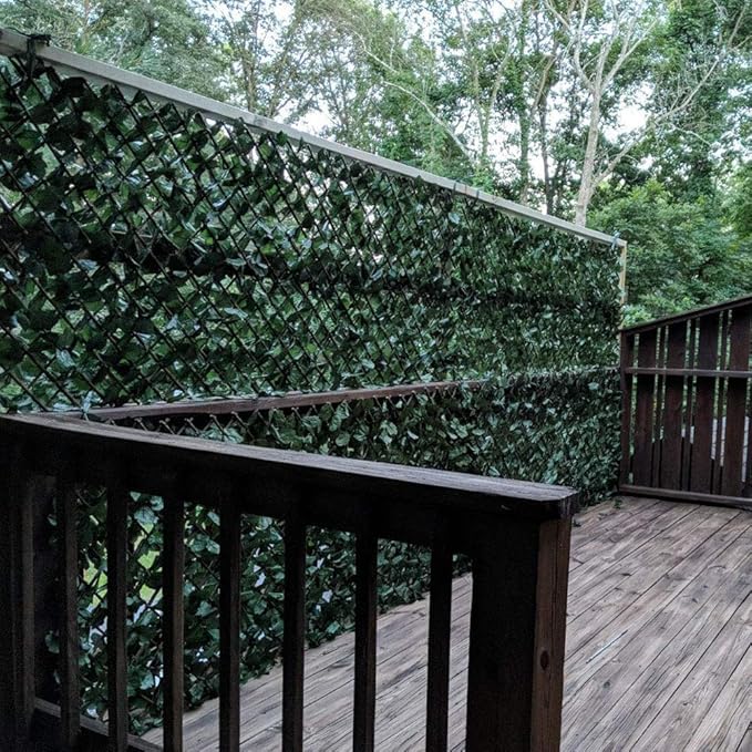 BYBAG Expandable Faux Ivy Fence Privacy Screen for Patio Outdoor Balcony Bedroom Decor,Artificial Dark Green Maple Leaves Wall Decoration Fencing Panel(Single Sided Leaves)