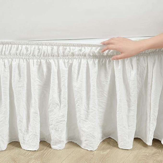 Lush Decor Ruched Ruffle Elastic Easy Wrap Around Bed Skirt Single Queen/King/Cal King Off White - Queen Bed Skirt - Dust Ruffle - Cream Bedskirts