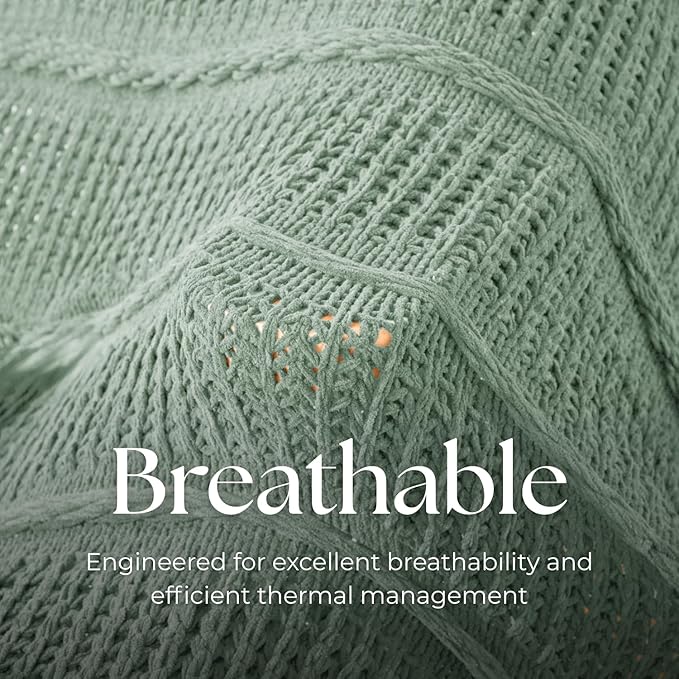 Boho Knitted Chenille Blanket with Tassels - Lightweight & Soft All-Season Throw - 3D Classic Pattern for Living Room Bedroom Couch, Sage Green, Twin 60"x80"