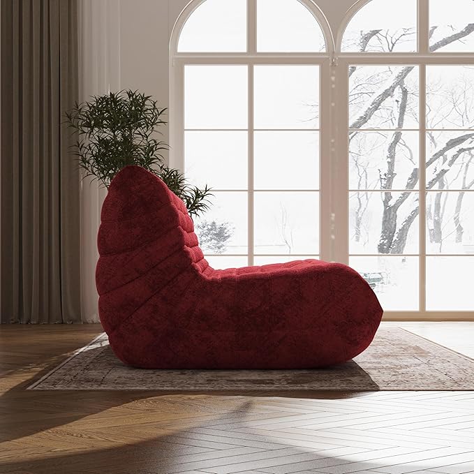 Bean Bag Chair Loveseat, 2 Seater, Red, Teddy Fabric, Modern, L-Shaped, Adults & Teens, Living Room & Bedroom