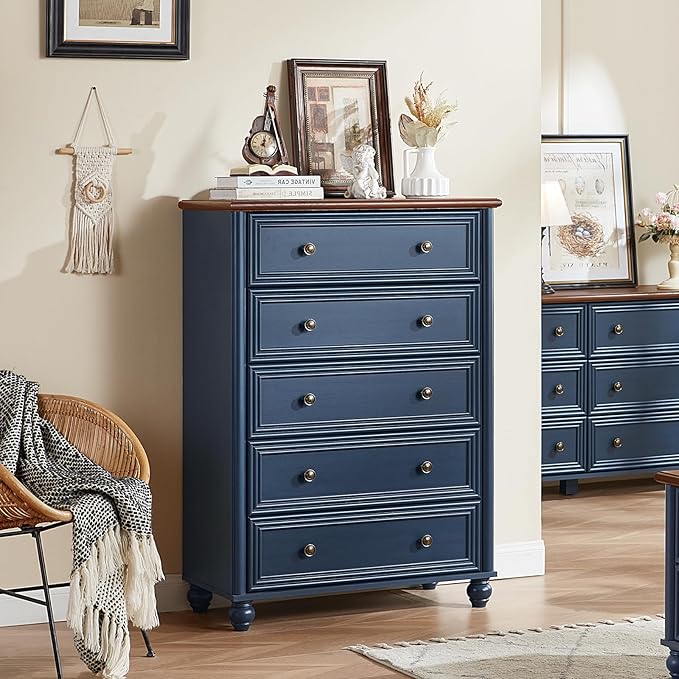 Farmhouse Dressers & Night Stand Set of 4, Wood 54" Wide 6 Drawer Dresser & 45" Tall Chest of Drawers, 18" Roman Column Nightstand Set of 2, Bedroom Furniture Dresser Sets for Home Living Room Hallway