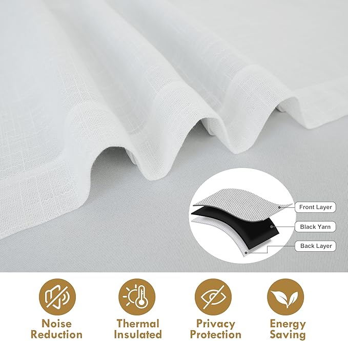 DriftAway Double Layer Linen Blackout Tie Up Curtains Thermal Insulated Fully Lined Balloon Roman Shade Bathroom Window Adjustable Rod Pocket for Small Window 31 Inch by 47 Inch White