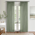 Sage Green Pinch Pleated Linen Curtains 80 Inches Long for Living Room Bedroom Light Filtering Boho Window Drape 80 inch 2 Panels with Hooks Rings Sliding Glass Door Semi Sheer Curtain Light Green