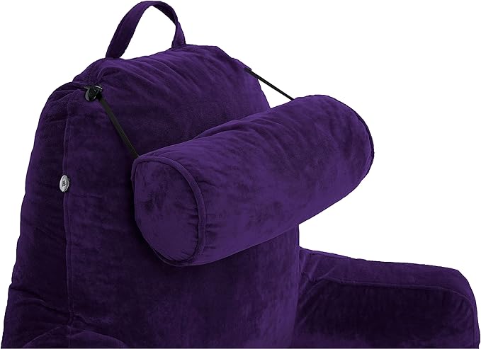 Husband Pillow XXL – Reading Pillow Bed Chair with Arms & Back Support – Purple - Back Pillow for Beds Sitting Up – Bed Rest Arm Pillow – Comfy Reading Pillow for Adults