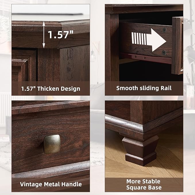 SAVOR LIFE Farmhouse End Tables Living Room Set of 2, Rustic Wood Nightstand with 1 Drawer, Brown Bedside Table with Open Shelf for Bed Room, Side Tables for Living Room, Walnut