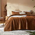 LEAONME Velvet Quilt California King-118''x106'', Lightweight Caramel Velvet Comforter Set with 2 Pillow Shams, Soft Oversized Bedspread Coverlet Quilted Bedding Set for All Season