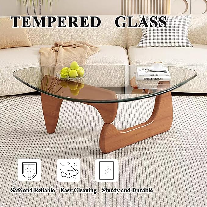 Modern Glass Coffee Table for Living Room, Mid Century Coffee Table, Small Coffee Tables, Suitable for Bedroom Living Room Reception Office Tables (Walnut/Transparent, Medium)