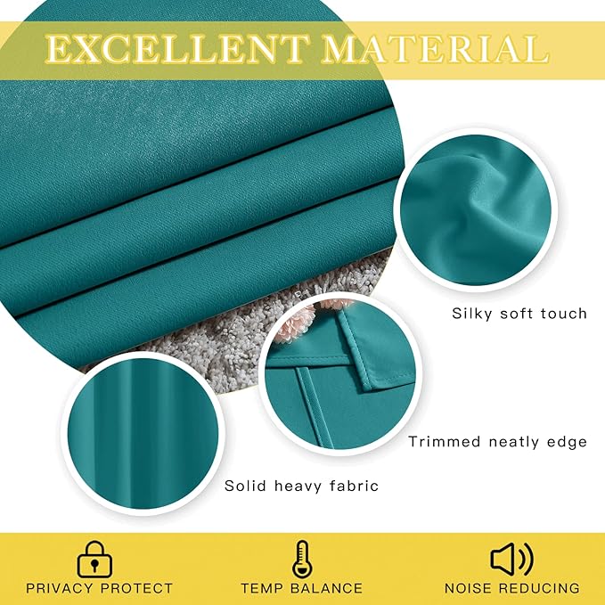 NICETOWN Sliding Glass Door Curtains for Window, Grommet Wide Thermal Curtain Sound Dampening Window Drape for Living Room/Bedroom (Peacock Teal, W80 x L84, 1 Panel)