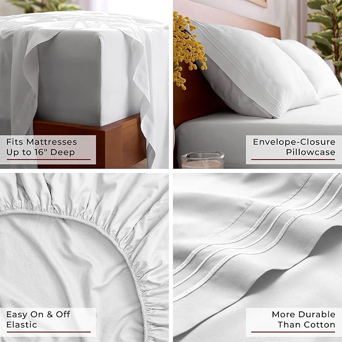 Mellanni King Sheet Set - 6-Piece Iconic Collection Bedding, (Including 4 Pillowcases), 16-Inch Deep Pocket, Easy Care, Extra Soft, Cooling Sheets, Brushed Microfiber - White