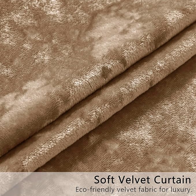 SMILETIME Amber Beige Crushed Velvet Curtains 52x96 inch Luxurious Thermal Insulated Soundproof Drapes for Living Room Bedroom Office Soft and Durable Light-Filtering Window Treatments, 2 Panels