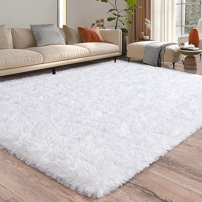 8x10 Fluffy Rugs for Living Room, Soft Large White Shag Area Rug Carpet for Bedroom, Non-Slip Fuzzy Plush Rugs for Home Decor, Cozy Modern Indoor Shaggy Floor Big Rug
