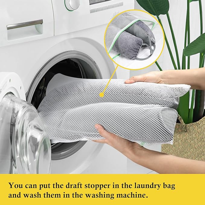 fowong Door Draft Stopper 38 Inch Weighted Under Door Draft Blocker Soundproofing Guard Wind Blocker with Hook Tapes for Easy Install, Grey