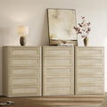 SICOTAS Tall Dresser for Bedroom - Rattan 5 Drawer Dressers Chest of Drawers with Push-to-Open Design, Boho Extra Deep Clothes Dresser with Large Storage for Closet, Living Room, Sand Oak, 3PCS