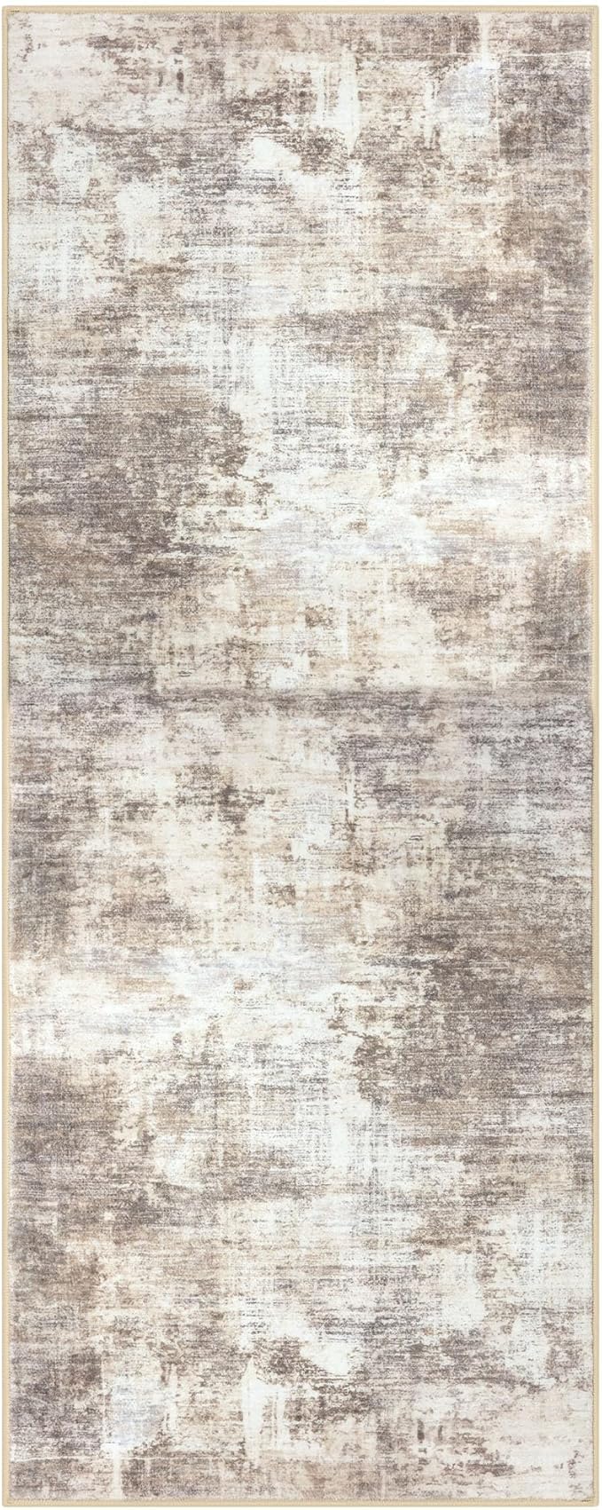 IOHOUZE Abstract Runner Rug 2x5 Ft Washable Runners for Hallways, Non Slip Kitchen Runner Printed Faux Wool Entryway Runner Indoor, Modern Abstract Floor Carpet for Hall Kitchen Bedroom, Beige Brown