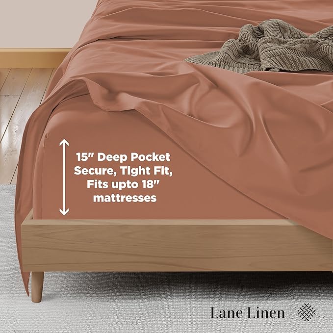 LANE LINEN Full Size Bed Sheets Set - 600 Thread Count Full Sheet Set - 100% Cotton Sheets Full Size Bed Set - Soft Cotton Bed Sheet Set - Sateen Weave Hotel Sheets - Luxury Full Sheet Set - Rose Dawn