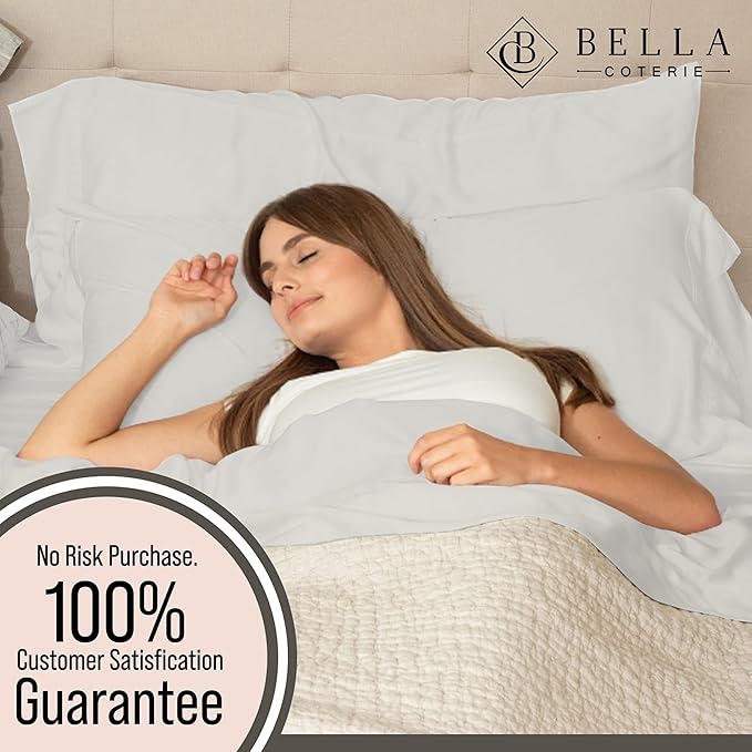 Bella Coterie 7 Piece Luxury Bamboo Viscose Split King Size Sheet Set | 2 Fitted Sheets for Adjustable Beds | 100% Organically Grown | Cooling for Hot Sleepers | 4 Pillowcases [Grey Mist]