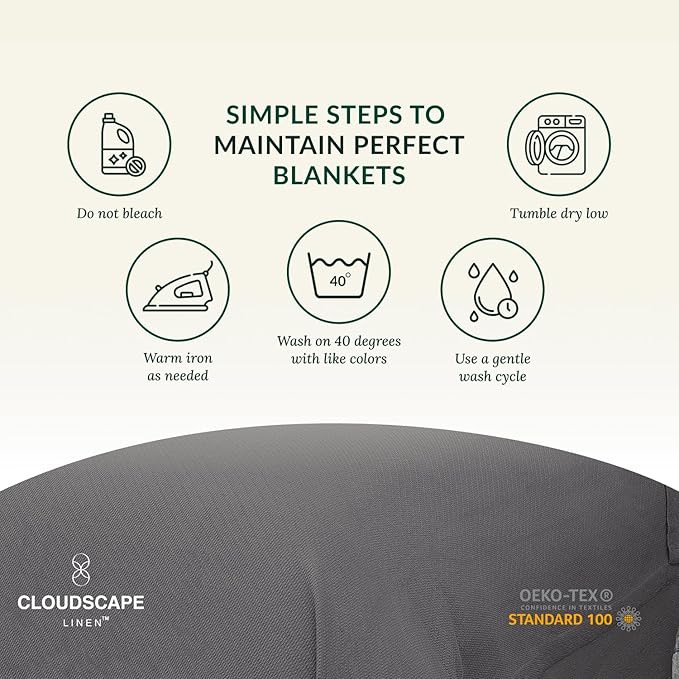 Cloud Scape Linen 100% Cotton Blanket Twin 68x92 Sharkskin - Cozy Herringbone Weave, Fits Up to Twin XL Size Beds, Breathable Softness, All-Season Warmth, Winter Blanket, Bedding Gift Choice