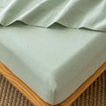 MooMee Fitted Bottom Sheet Only 100% Washed Cotton Linen Like Textured Breathable Durable Soft Comfy Deep Pocket Fits Mattress up to 17" (Sage Green, Queen)