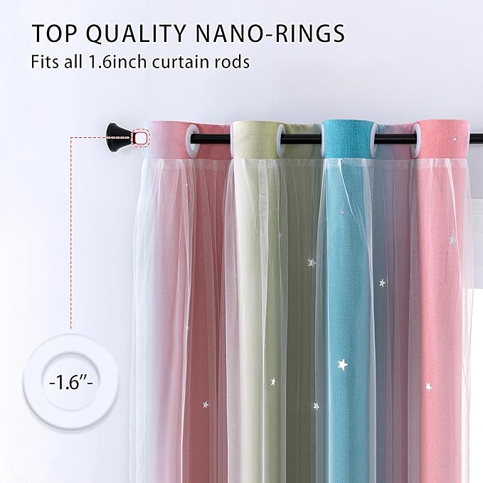 XiDi Dream Star Blackout Curtains for Kids Rooms Girl Princess Curtain for Daughter Bedroom Window (Pink Blue, W34 X L72)