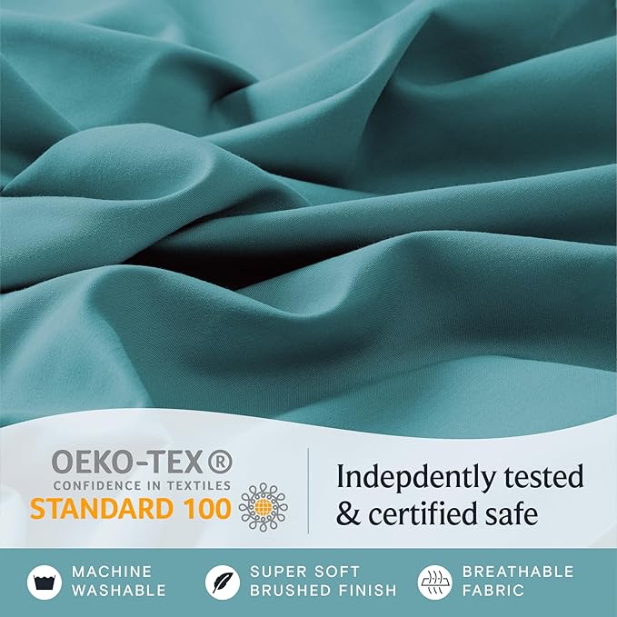 LuxClub 4 PC Queen Sheet Set, Deep Pockets Wrinkle Free Cooling Bed Sheets Hotel Bedding for Women, Men, Includes 1 Fitted Sheet, 1 Flat Sheet and 2 Pillowcases-Silky Soft Teal